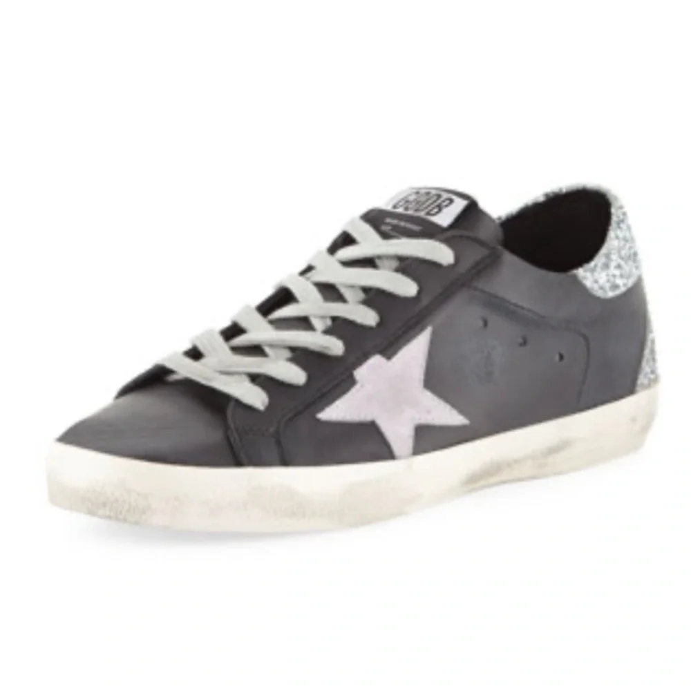 Golden Goose Superstar Leather Black & Glitter Low-Top Sneakers - Picture 1 of 7